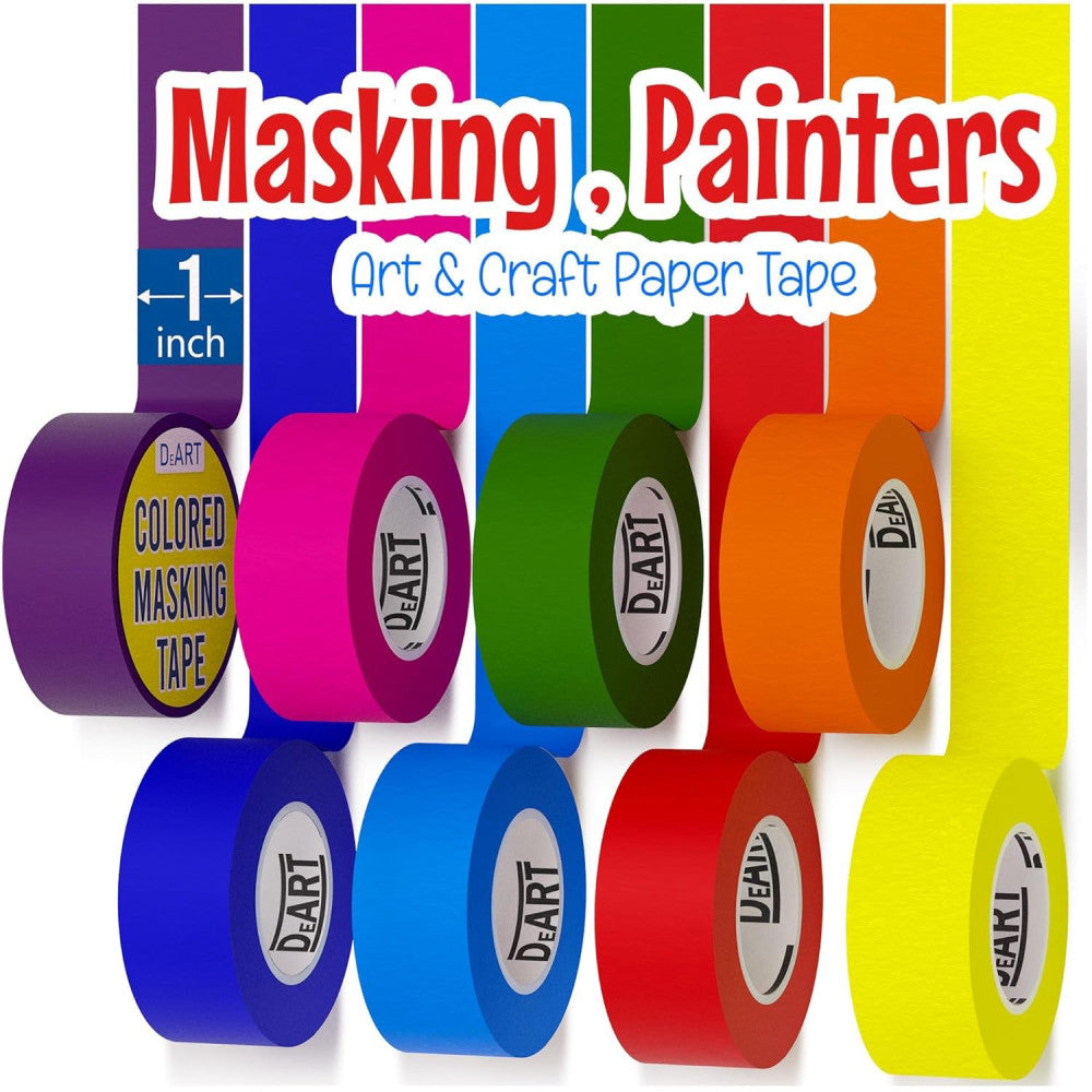 8x Colored Masking Tape, 33 Ft x 1 inch Painters Tape for Arts &... 