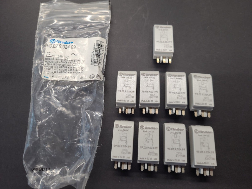 Lot Of 9 Finder 99.02.9.024.99 LED + Diode Modules For Relay Sockets