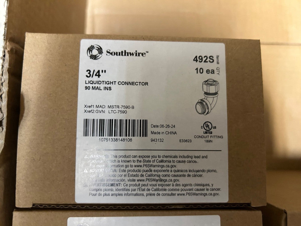 (Qty. 50) Topaz 492S 3/4" metal liguid tight 90 degree connector