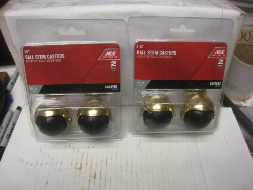 2 TWIN Packs  ACE HARDWARE Stem mount Ball Casters 1 5/8" For Hard Floors