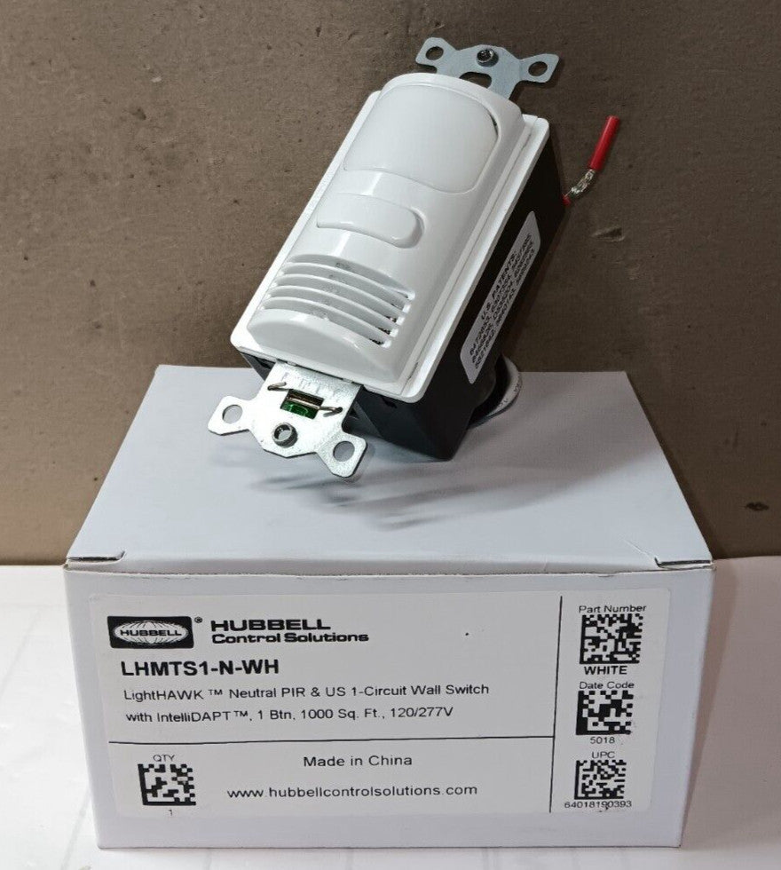 NEW HUBBELL LHMTS1-N-WH LIGHTHAWK NEUTRAL PIR & WALL SWITCH W/ INTELLIDAPT