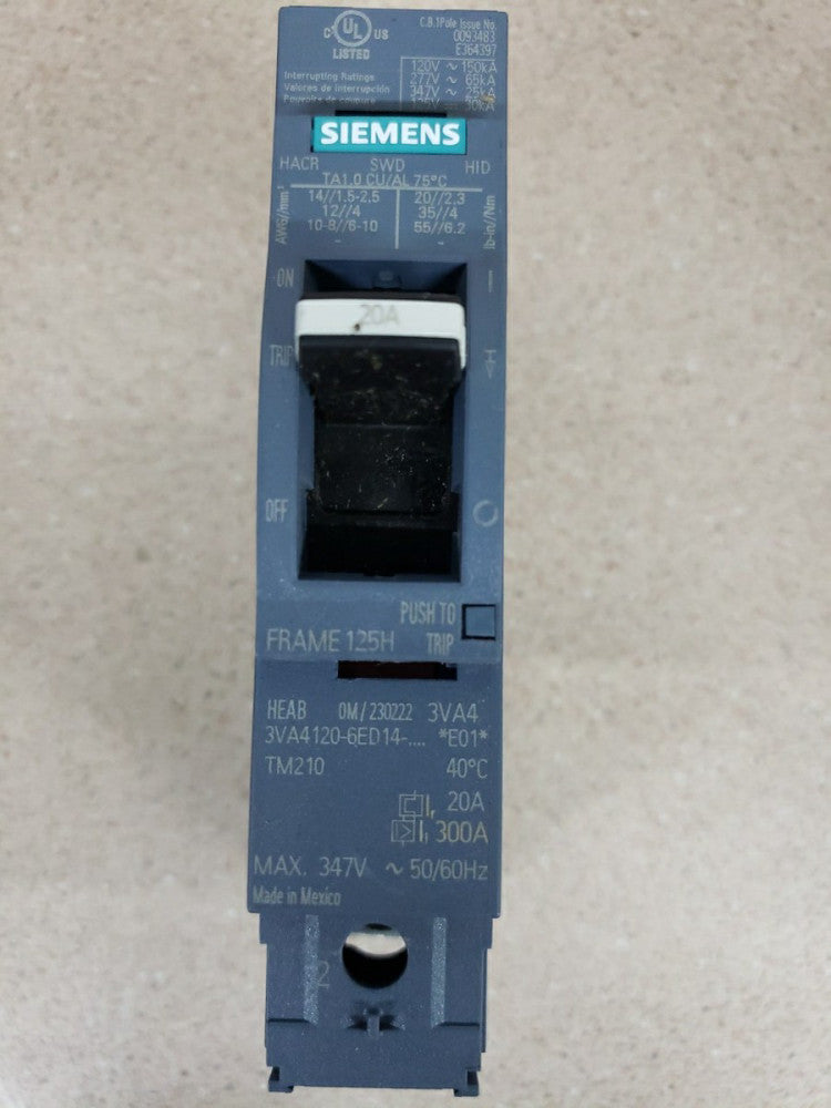 Siemens 0093483 20A Breaker 3VA4120-6ED14-0AA0 NNB