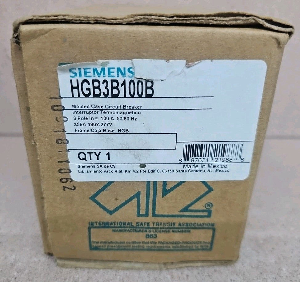 NEW OLD STOCK HGB3B100B Siemens 100 Amp 480V 3 Pole Bolt On Circuit Breaker 