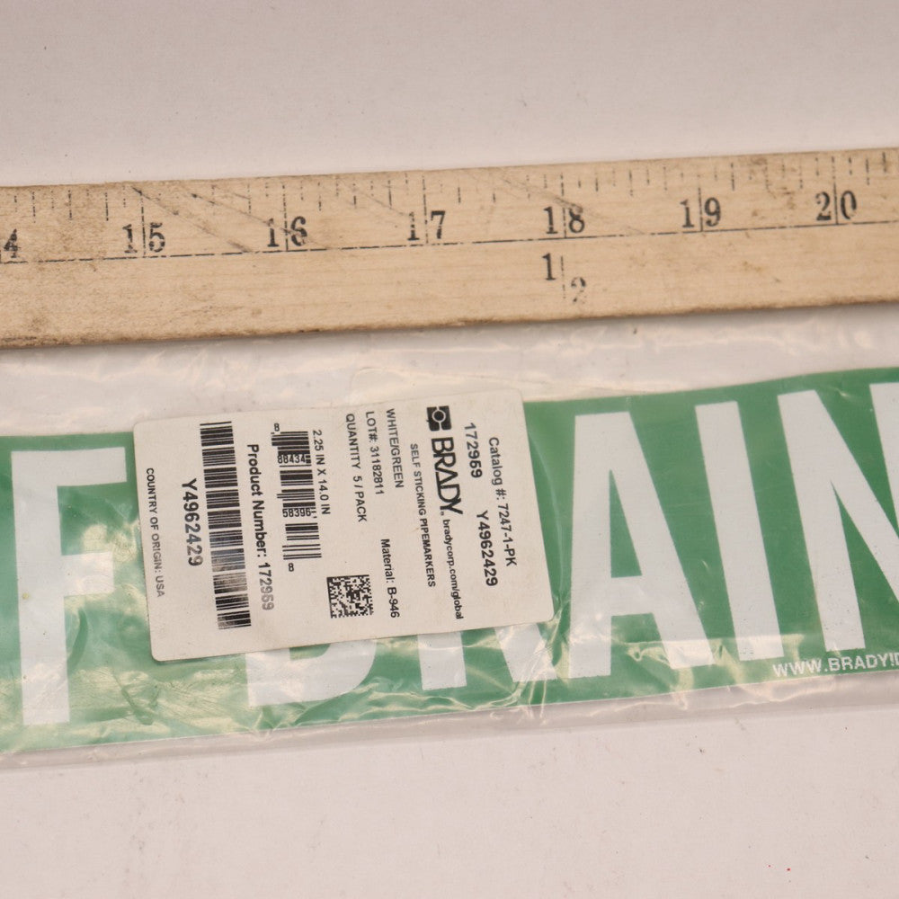 (5-Pk) Brady Pipe Marker Roof Drain Green White 2-1/2 x 14" 7247-1-PK