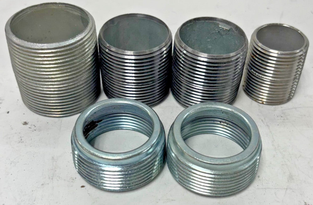 PIPE NIPPLES LOT OF 6 THREAT COUNT 11-1/2 MALE CONNECTOR HEIGHT 1-1/2" 2" 1"
