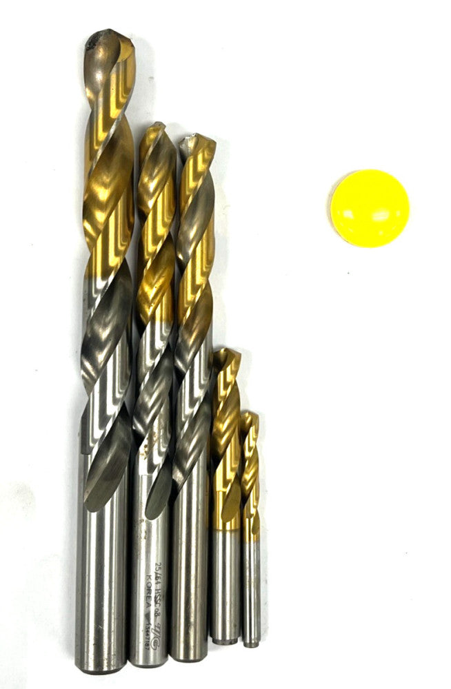 ASSORTMENT OF DRILL BITS CUT DIA 1/2" 25/64" 3/8" 19 64" & 3/16" LOT OF 5