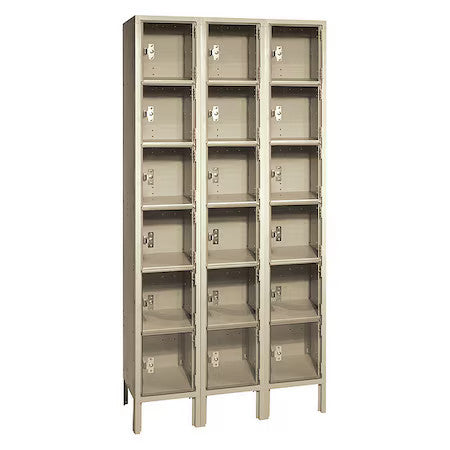 Lyon Pp53323pcsu Box Locker, (3) Wide, (6) Tier, Steel, Beige, Powder Coated