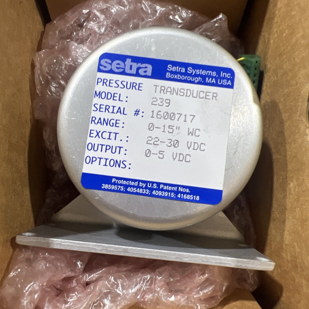 Setra 239 Pressure Transducer 0-15 IN WC 22-30VDC 0-10VDC 239105-10 Nos Surplus