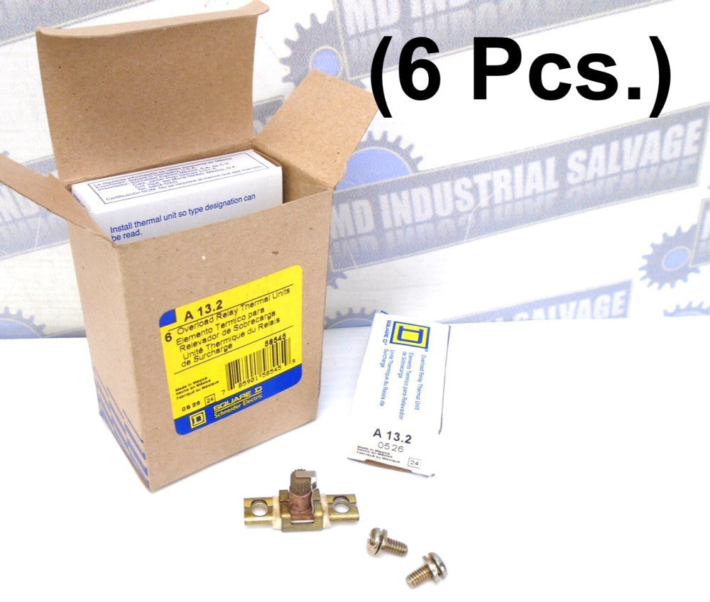 (6 Pcs) SQUARE D - A13.2 - OVERLOAD RELAY THERMAL UNIT - Class 20 - 8.15-9.32 A