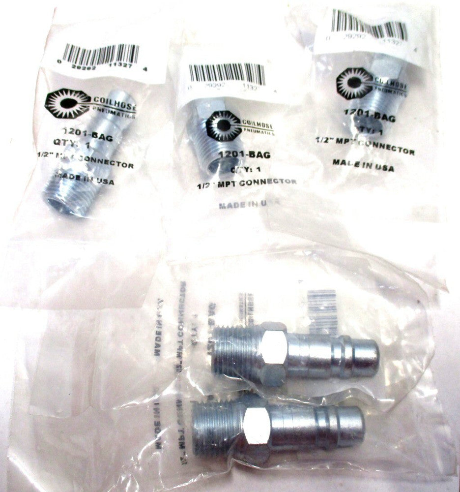 Coilhose (1201) 1/2" Male NPT Industrial Pneumatic Hose Connector - Lot of 5