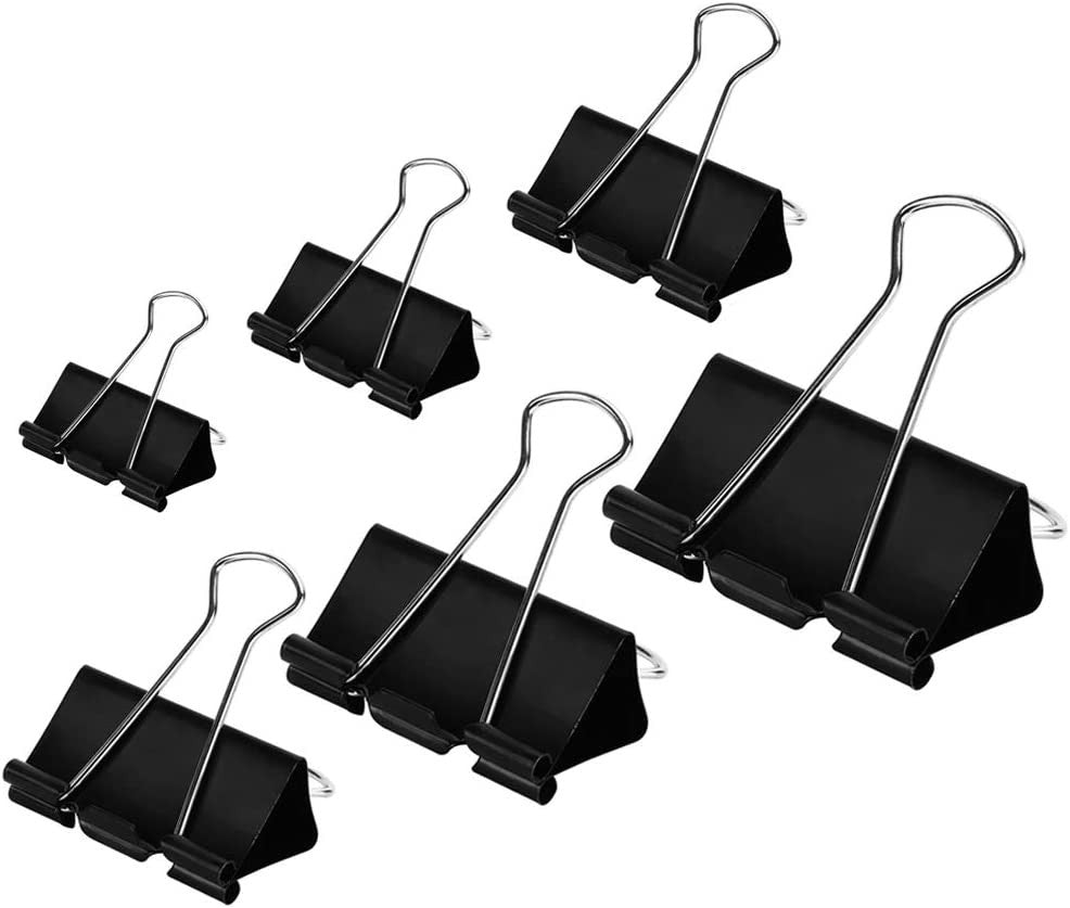 Binder Clips Paper Clamps Assorted Sizes 100 Count (Black), X Large, Large, Medi