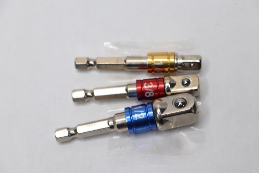 (3-Pk) Hex Shank Square Driver Drill Socket Adapter Set 1/4", 3/8" And 1/2"