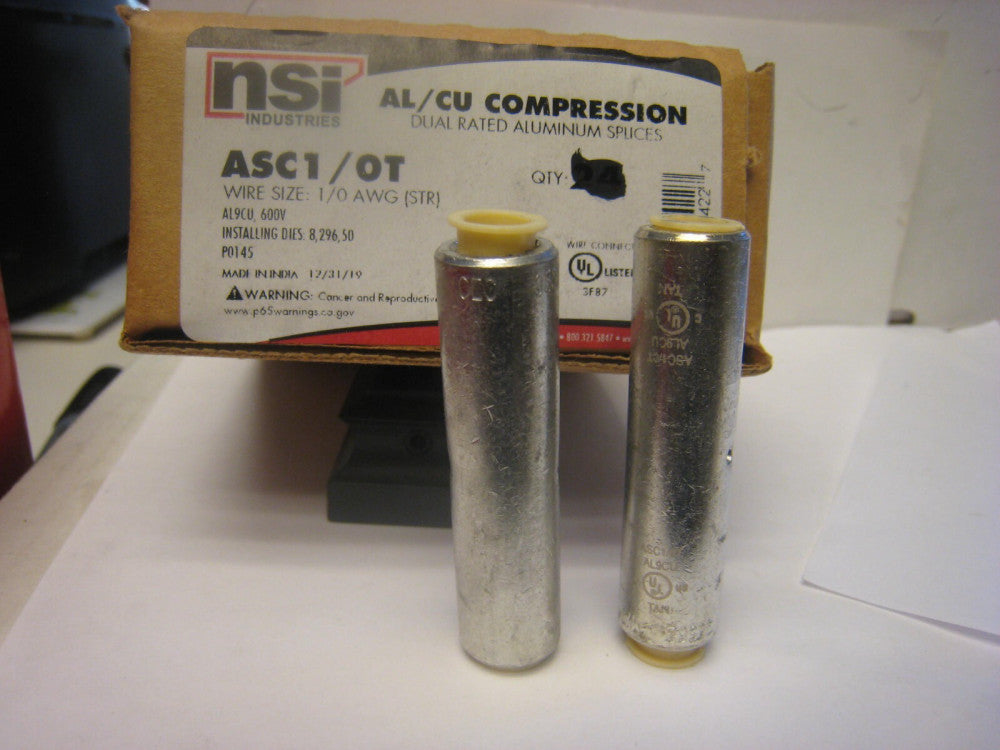 2 yes 2 NSI ASC1/0T Aluminum Compression Splice, 1/0 AWG, AL/CU