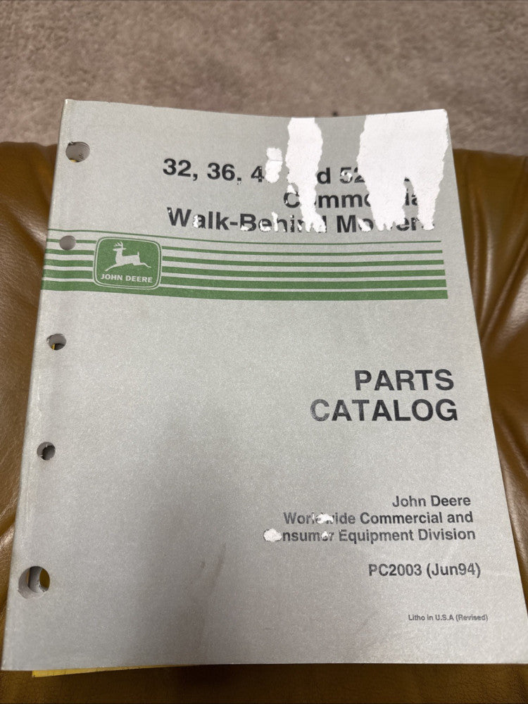 John Deere JD 32 36 Commercial Walk Behind Mowers Parts Catalog Manual PC2003