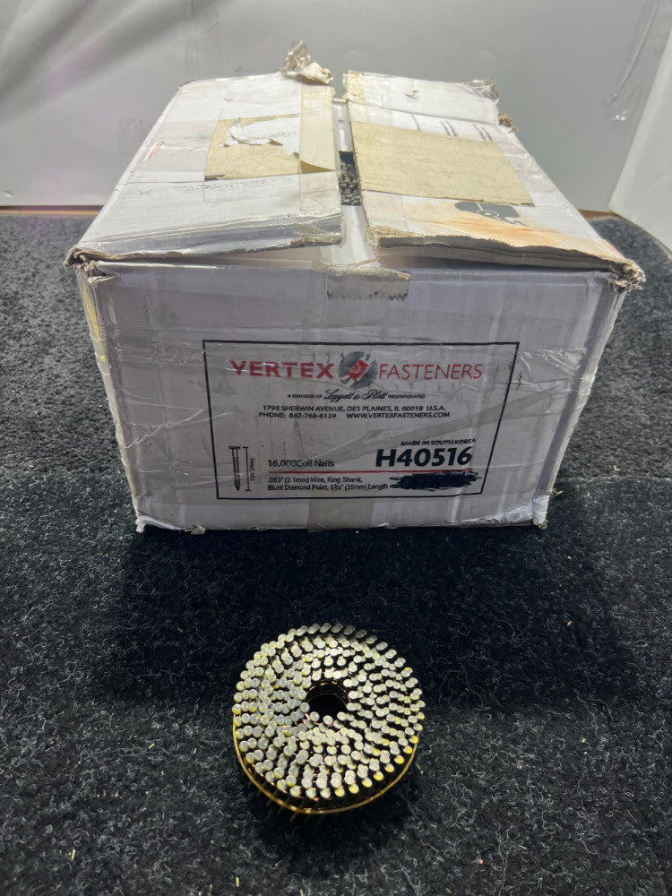 (QTY 16,000) Vertex Fasteners H40516 Coil Nail .083" 2.1mm Wire Ring Shank