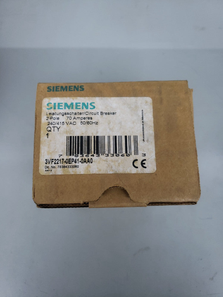 1 NEW SIEMENS 3VF2217-0EP41-0AA0 CIRCUIT BREAKER 2 POLE 70 Amp  VF100 ~ OS