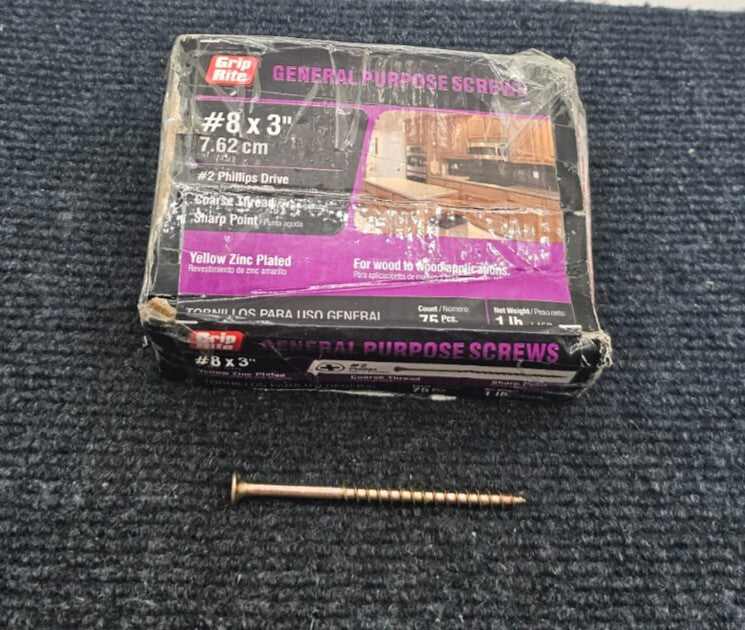 Grip-Rite 3GS1: Philips Bugle-Head Coarse Thread Wood Screws 1lb. #8 x 3"
