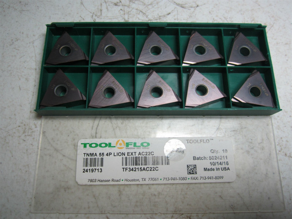 Tool-Flo (TF34215AC22C) TNMA 55 4P Lion Ext AC22C Threading Insert - Pack of 10