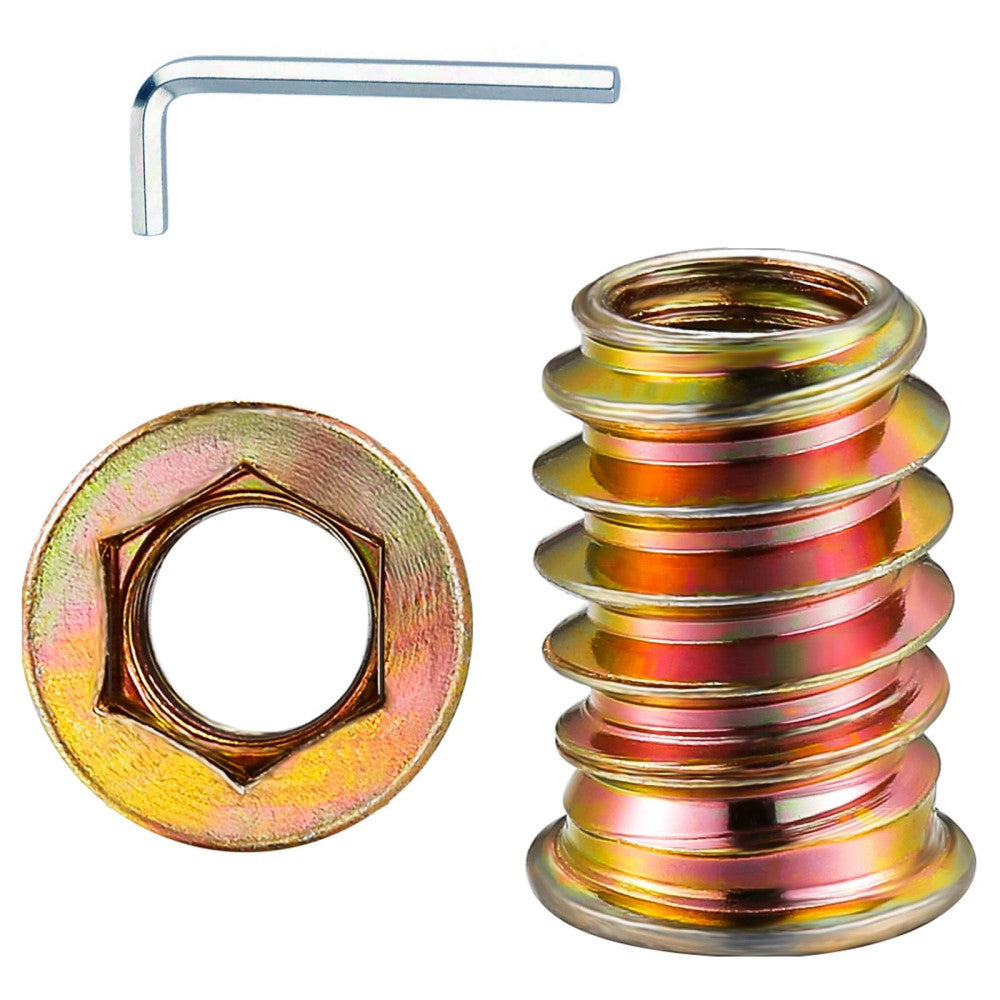 1/4"-20 200Pcs Threaded Insert for Wood Hex Drive Wood Inserts Furniture Nuts