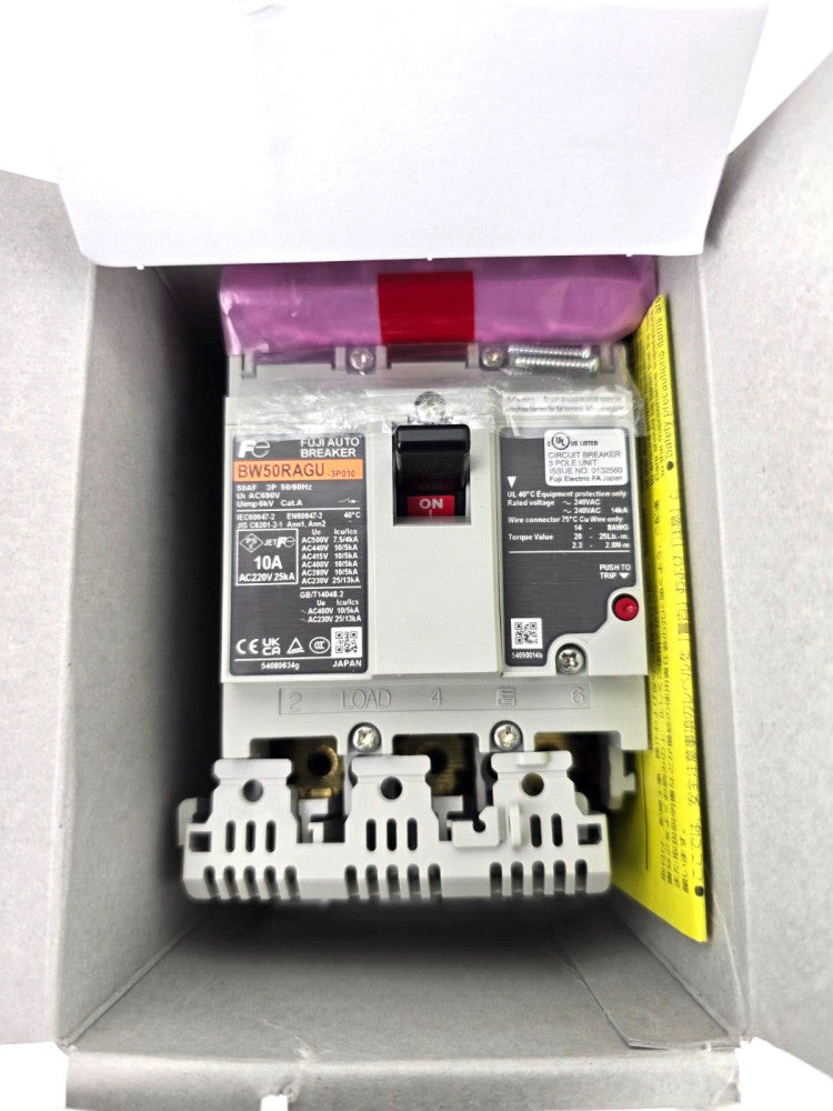 NEW Fuji Electric BW50RAGU-3P010 Circuit Breaker Hydraulic Magnetic 3P 10A