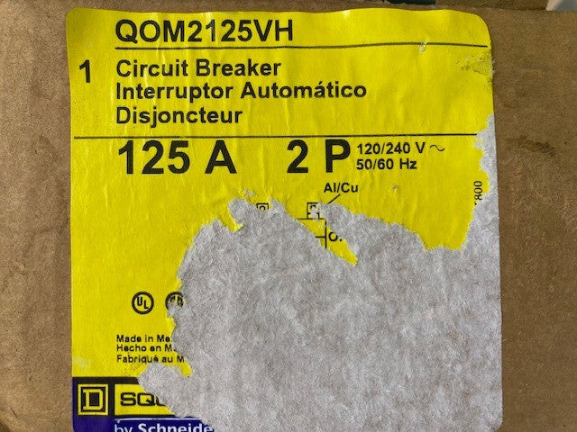 Square D QOM2125VH 125 Amp QOM2 Frame Size Main Circuit Breaker
