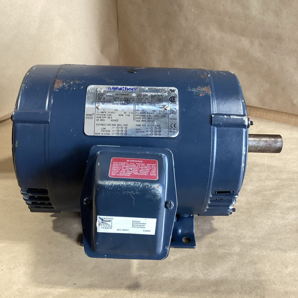 Marathon GT0013 Used Electric Motor 3ph 5hp 208-230/460V PVK-184TTDB6026-BB-H