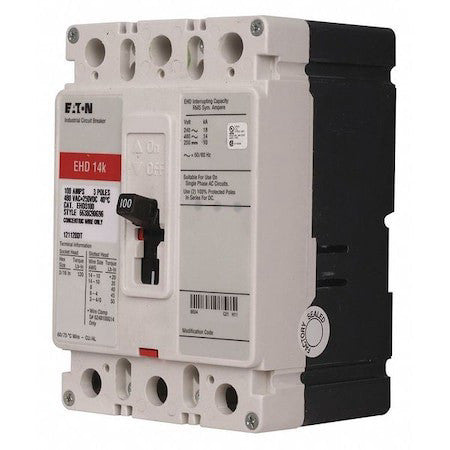 Eaton Ehd3015 Molded Case Circuit Breaker, Ehd Series, 15A, 3 Pole, 480V Ac,