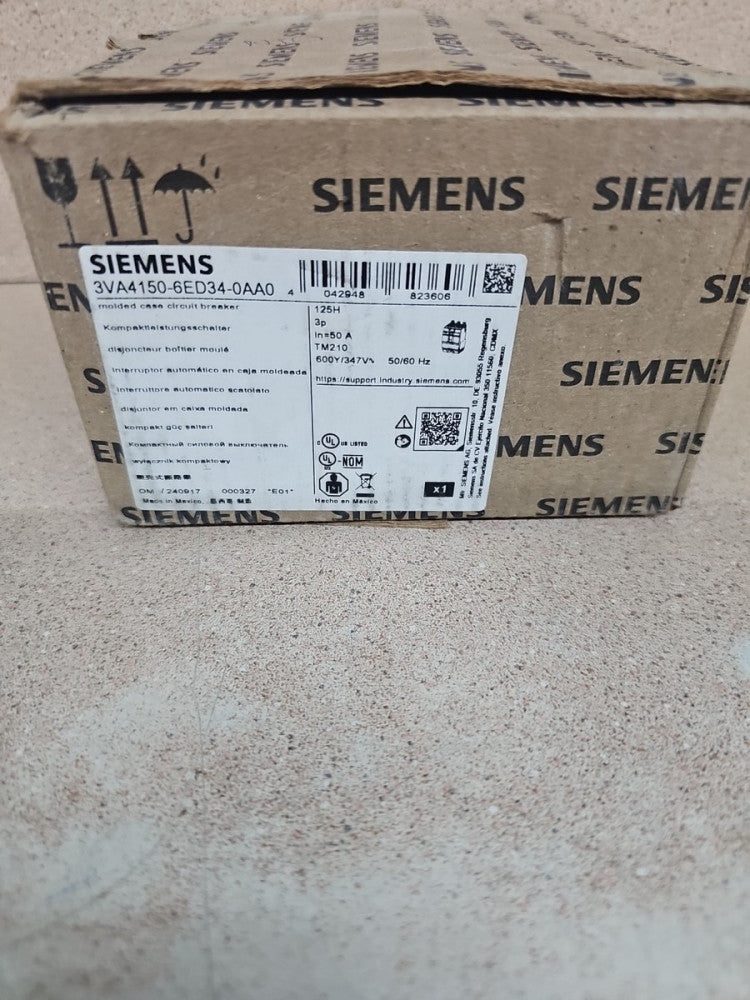 New Take Out SIEMENS 3VA4150-6ED34-0AA0 3P 50AMP 480V CIRCUIT BREAKER In Box