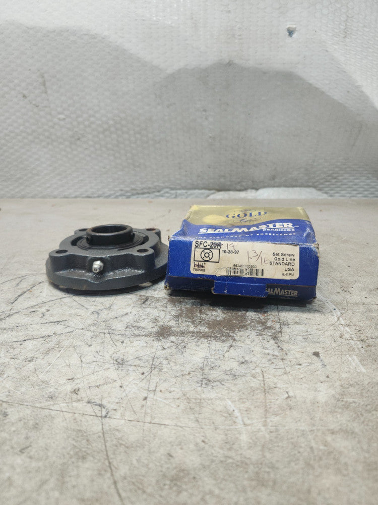 NEW IN BOX SEALMASTER 4-BOLT PILOTED FLANGE MOUNTED BEARING BORE 1-3/16'' SFC19