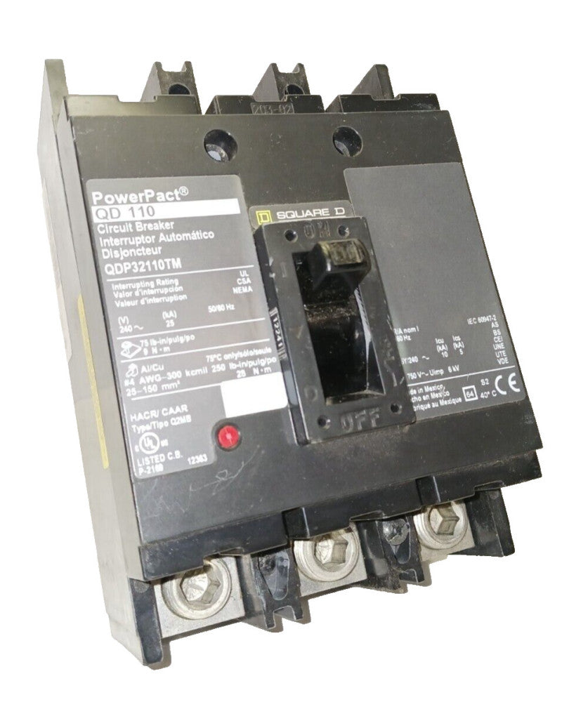 SQUARE D POWERPACT 110 AMP CIRCUIT BREAKER 3 POLE 240 VAC  QDP32110TM