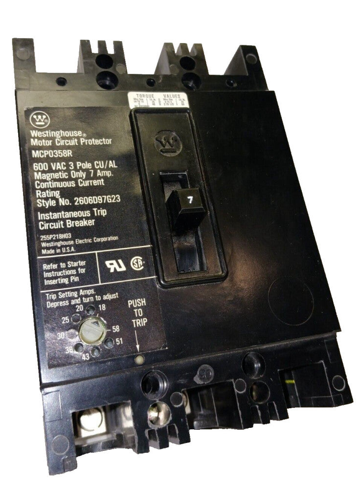 NEW WESTINGHOUSE 7 AMP CIRCUIT BREAKER 3 POLE 600 VAC  MCP0358R