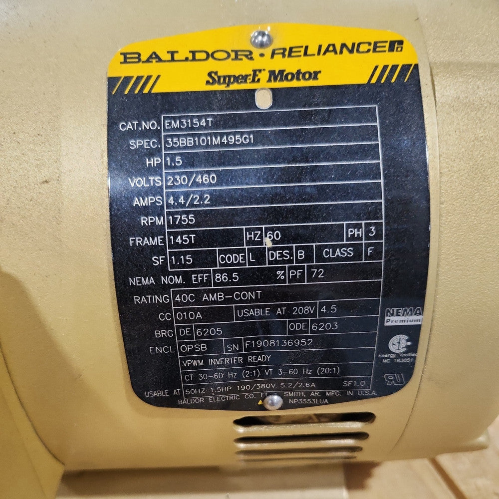 Baldor 1.5 Hp em3154t.  230/460 V, 1755 RPM.  