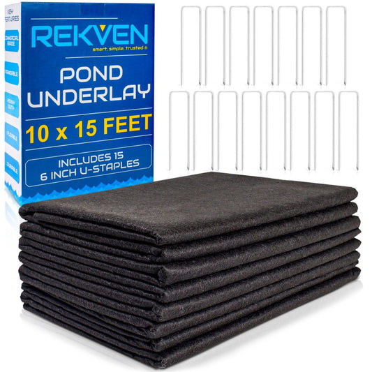 - 10 x 15 Feet Pond Liner Underlayment Non Woven Geotextile with 15 U-Pins