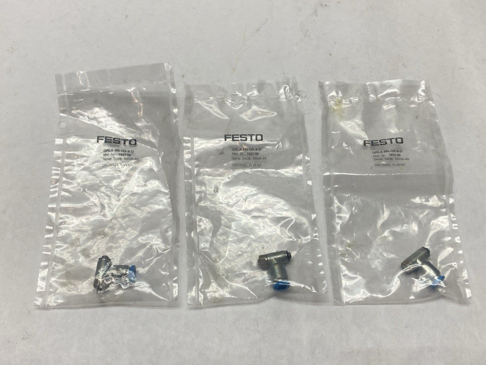 Festo GRLA-M5-QS-6-D One-Way Flow Control Valve 193139 LOT OF 3