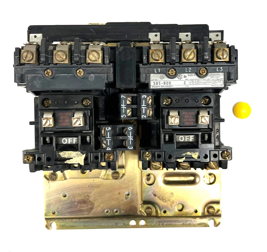 ALLEN BRADLEY 520-B0D STARTER NEMA SIZE 1 3 PHASE REVERSING 27AMP 115/120 VAC