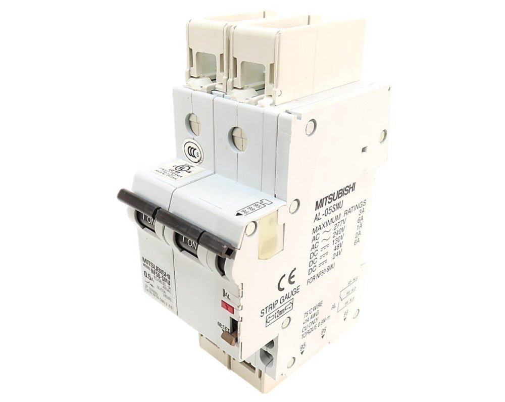 Mitsubishi NF50-SMU2P0.5A 0.5A 2 Pole Breaker w/ AL-05SMU Trip Alarm NEW NO BOX