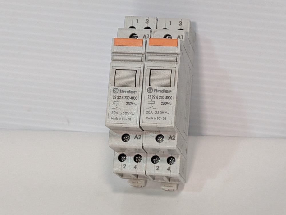Pair of Finder 22 22 8 230 4000 DSPT-NO Modular Step Monostable Relay 20A
