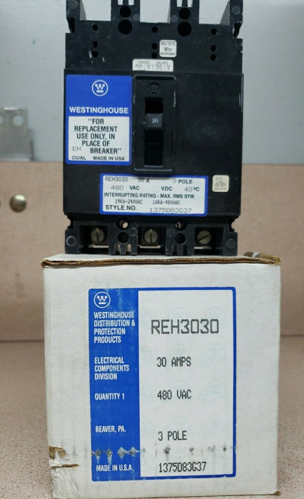 New Take Out! Westinghouse REH3030 480V 30A 3 Pole Circuit Breaker