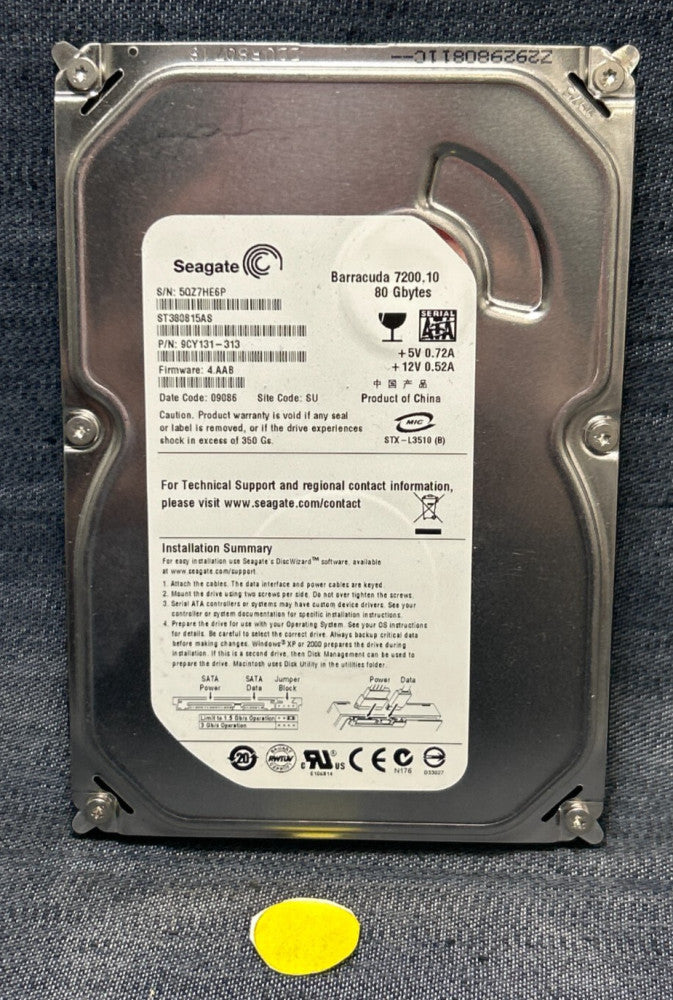 SEAGATE HARD DRIVE 9CY131-313  80GB +5V 0.72A +12V 0.52A