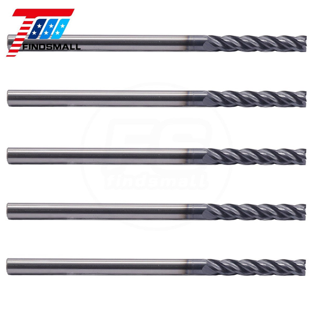 5Pcs 4 Flute Solid Carbide 1/8" x 3/4" x 2-1/4" Long End Mills - AlTiN Coated