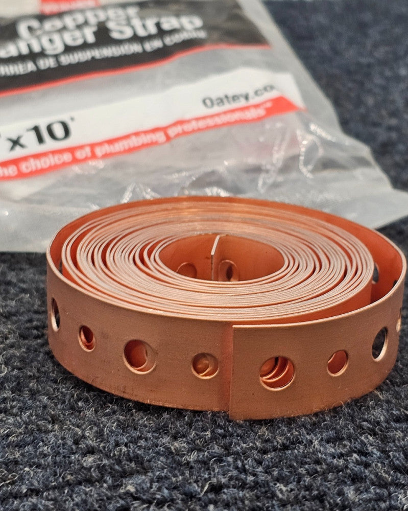 (QTY 7) Oatey 33525: 24-Gauge Pipe Hanger Strap Copper 3/4" x 10 Ft