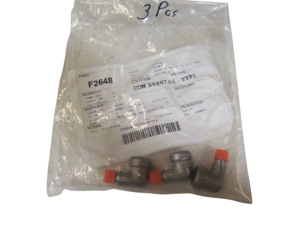 LOT OF 3 ELBOW, 90 DEGREE 1/8" S.S. 4/8-90ST-SS NSNP