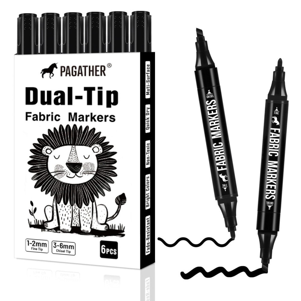 Fabric Markers Permanent for Clothes, 6 Pack Black 1 Count (Pack of 6),