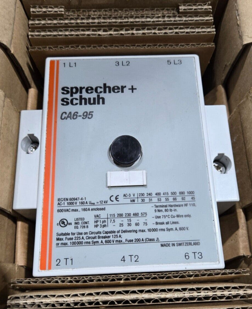 SPRECHER + SCHUH CA6-95 CONTACTOR 95A 110/120V 50HZ 120V 60Hz Coil NEW