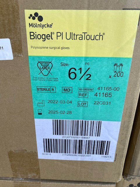 200-Pair Molnlycke Biogel SIZE 6.5 PI UltraTouch PF Surgical Gloves 41165 (NEW)