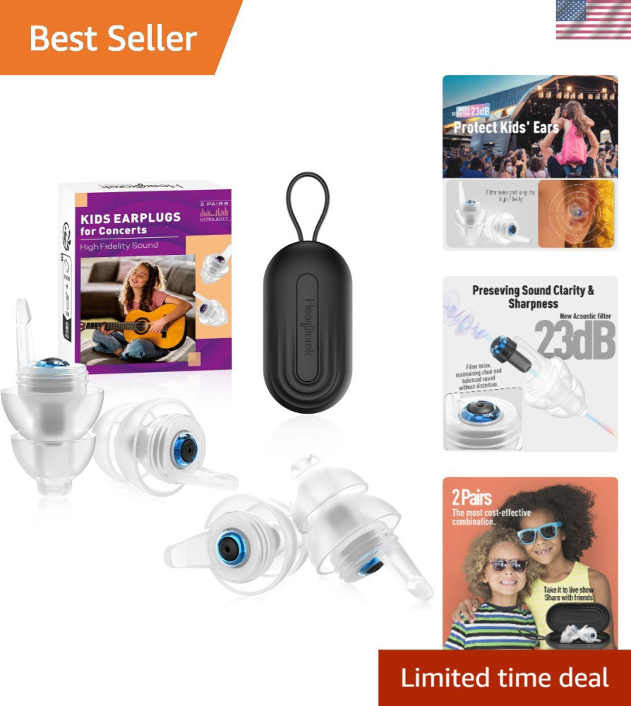 Kids Earplugs 6-12 yrs - 2 Pairs High Fidelity Concert Ear Plugs for Children...