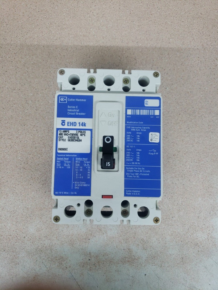NEW OLD STOCK NO BOX EHD3015L Westinghouse Type HFD Blue 3 Pole 15 Amp 600V