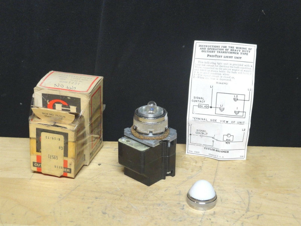 CUTLER-HAMMER - TRANSLUCENT PRESTEST LIGHT w/ WHITE LENS - MODEL 10250T221 - NEW