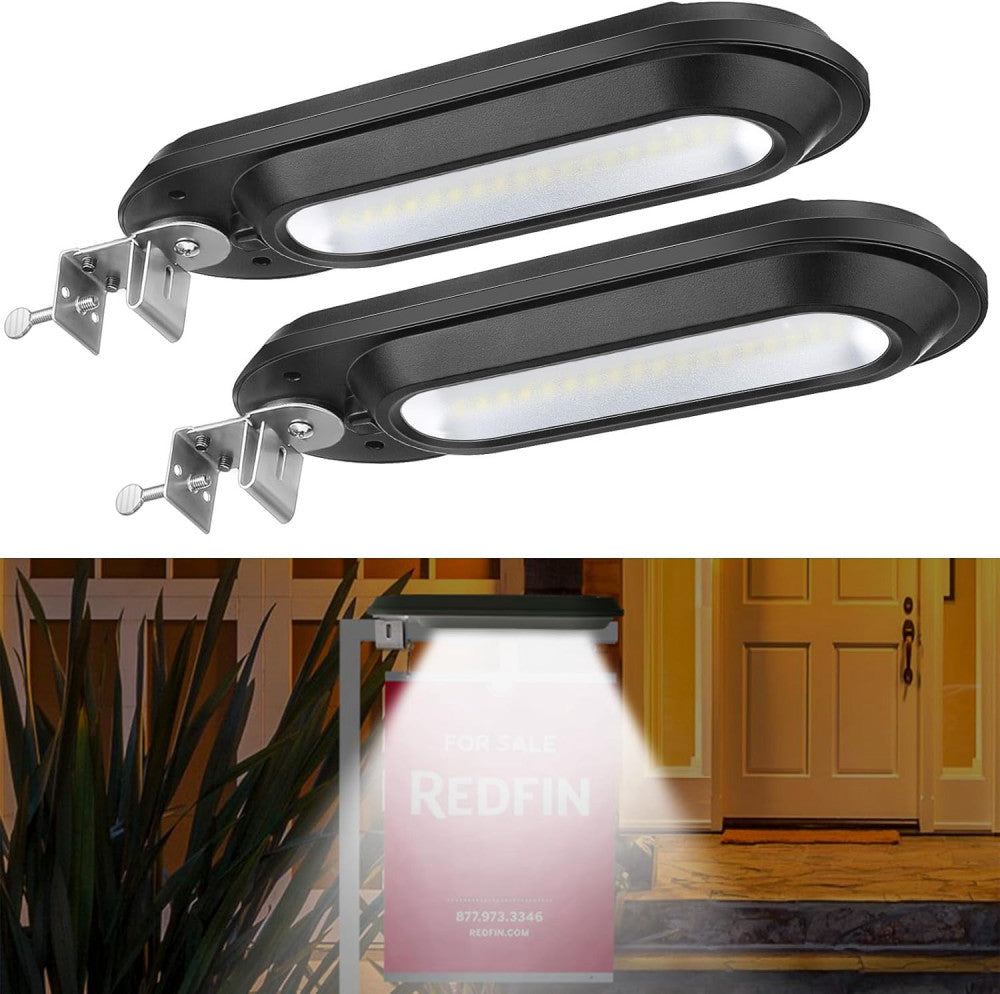 2 Pcs Solar Sign Lights Outdoor Real Estate Agent Sign Post Board Lighting Solar