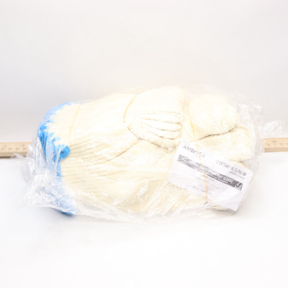 (12-Pairs) Ambitex String Knit Gloves Natural White Blue Ends Large  